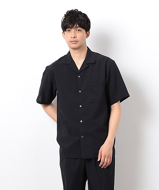 セットアップ対応】リネンライク ポリエステル オープンカラーシャツ