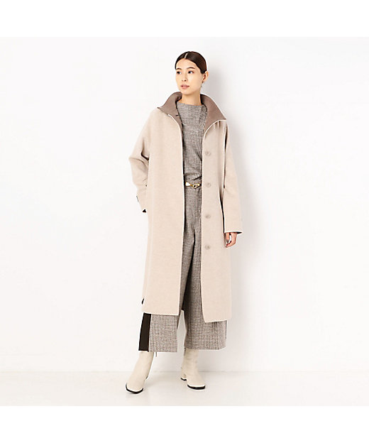 アンゴラウール コンバーチブルハイネックロングコート