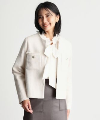 ONOFF活躍／セレモニー／通勤】ツイードノーカラージャケット