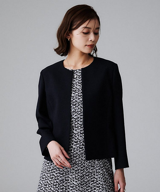 短丈／日本製】カラミ風メッシュ ノーカラージャケット