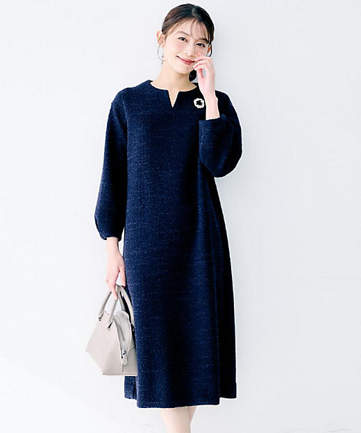 洗える／ストレッチ】ツイードジャージワンピース
