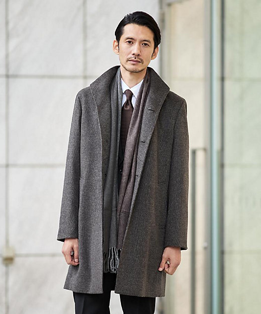 カシミヤブレンド ビーバー調ピンヘッドスタンドカラーコート