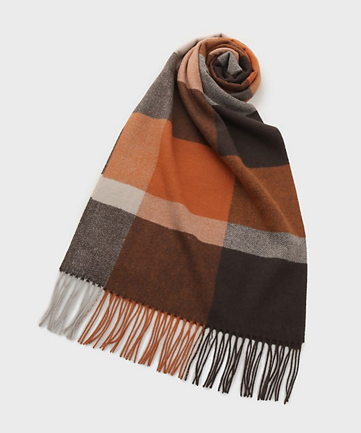 洗えるウールカシミヤ】変形ブロックチェックマフラー