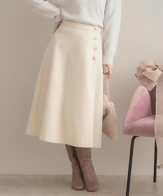 通勤／金ボタン】フェイクウール ポンチスカート