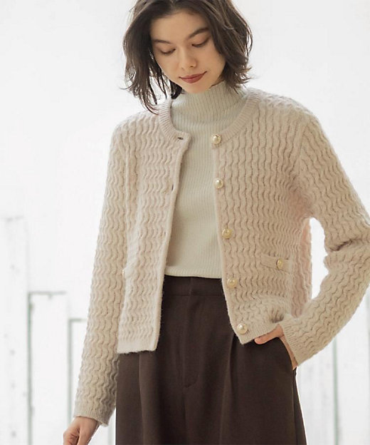 モヘヤタッチケーブル金ボタンカーディガン【洗濯機OK