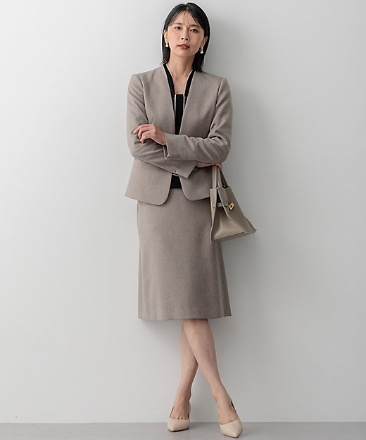 洗える】ウールライクカルゼ ノーカラージャケット