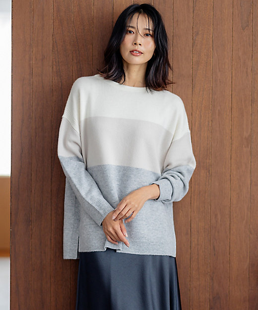 洗える】ウールカシミヤ カラーブロック ニット（KRWWSW0651