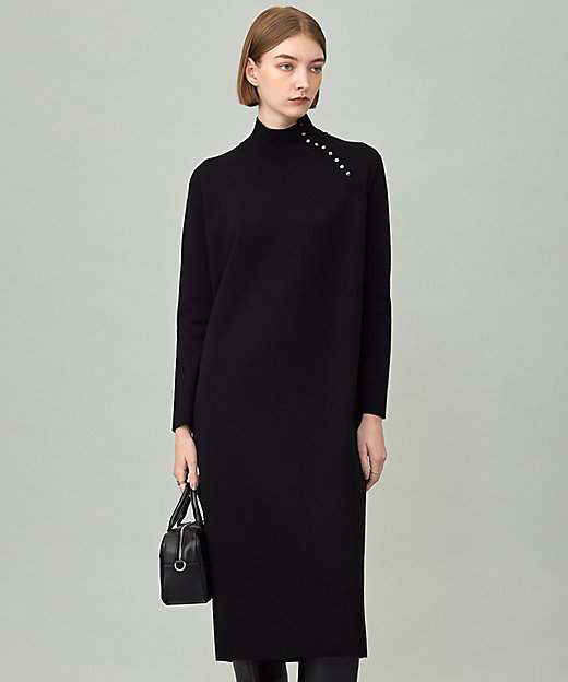 洗える】 シルキーウールダブルフェイス ハイネックニットワンピース