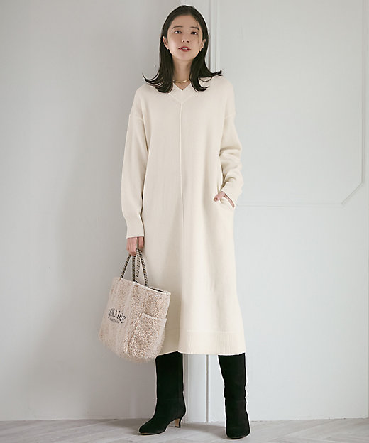SLOW／一部店舗限定】ニットトータル Vネック ワンピース