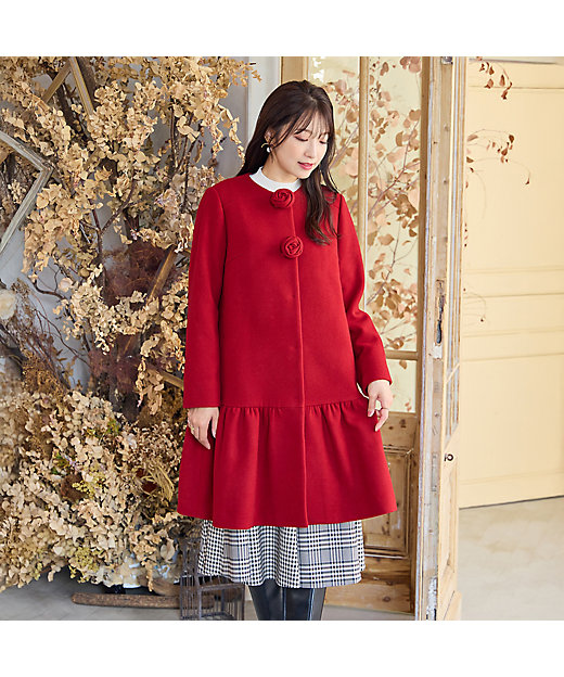 コサージュ付】フレア切替コート（51106506） | Rose Tiara