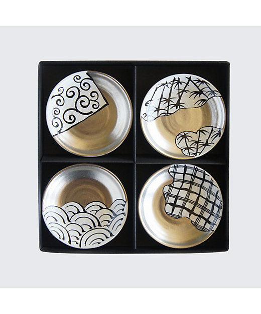 豆皿 「繁栄」4枚セット Japan Snow 若竹・地紋・唐草・青海