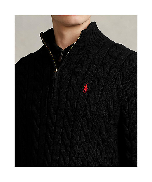 ケーブルニット コットン クォータージップ セーター