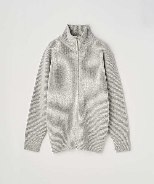 カシミヤ混 フルジップスタンドネック長袖ドライバーズニット