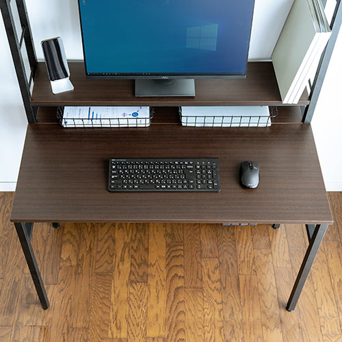 棚付きデスク 幅100cm 奥行60cm ブラウン 100-DESKH045M【イス王国】