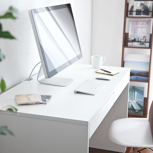 引き出し付きデスク 幅120cm 奥行60cm 高さ72cm ホワイト 100