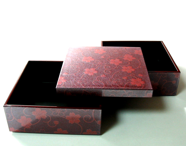 二段重 桜唐草 朱 【製造中止・在庫限り】 漆器の井助