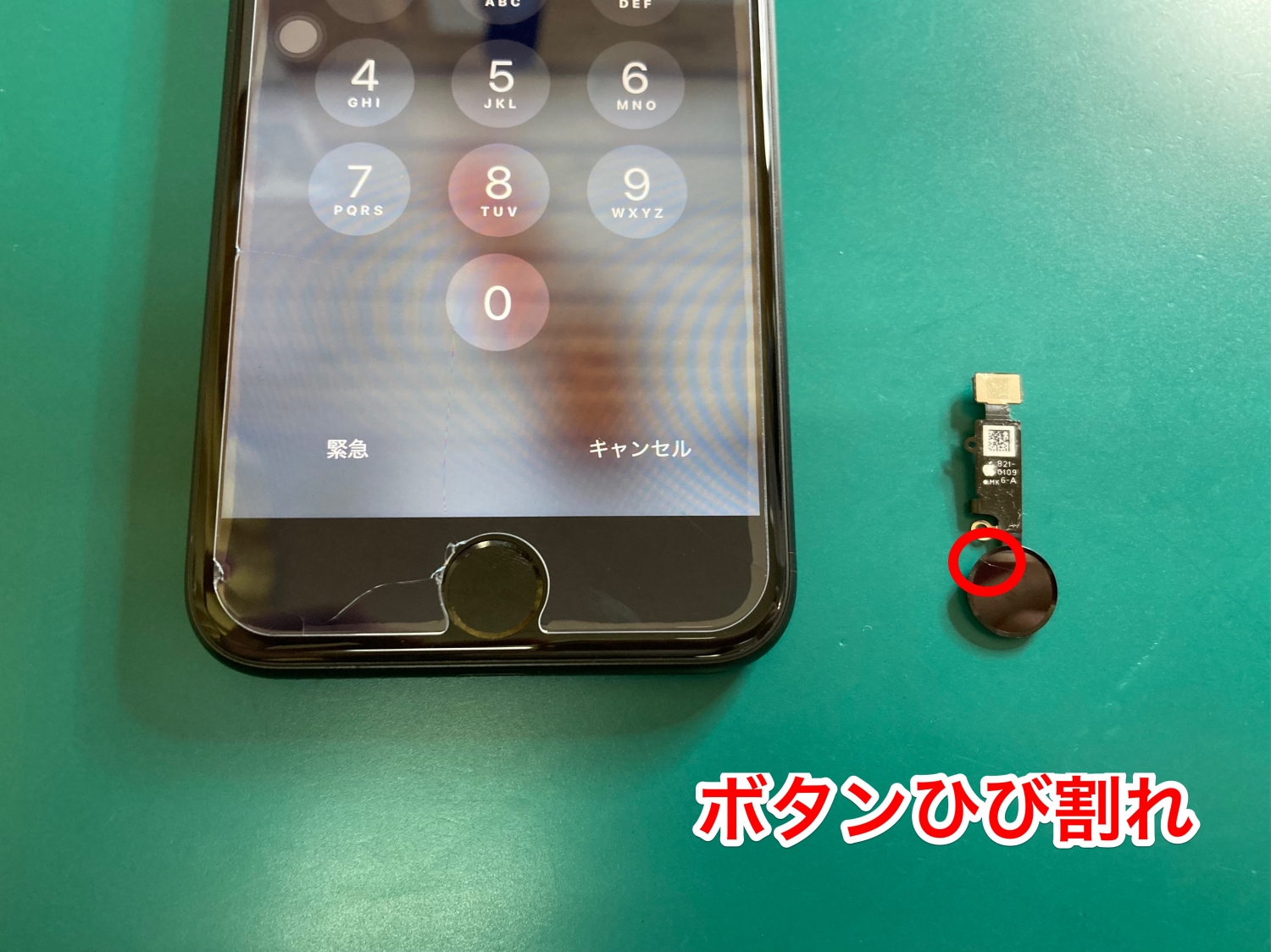 ホームボタンに亀裂が入り、押しても反応しないiPhone修理のご依頼を