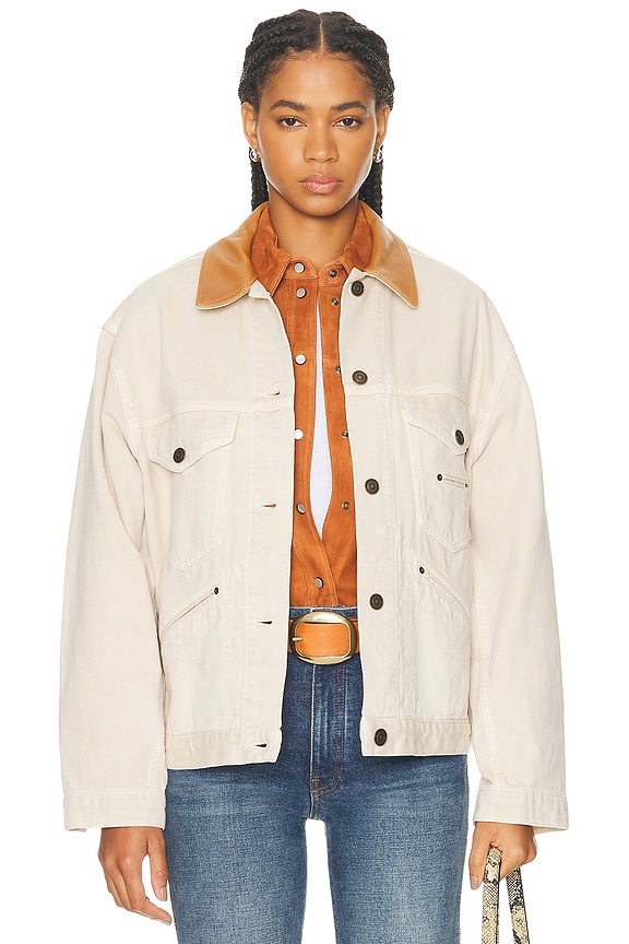 Lemaire Curved Sleeves Jacket in Denim Acid Snow Pelican | FWRD