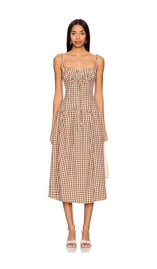 For Love & Lemons Gingerbread Gingham Midi Dress in Brown | REVOLVE