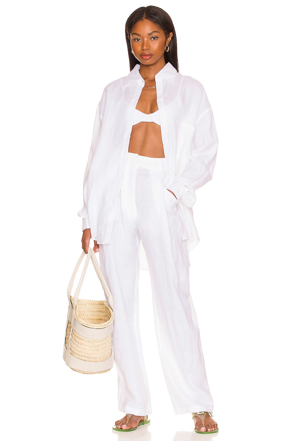 AEXAE Linen Woven Shirt in White | REVOLVE