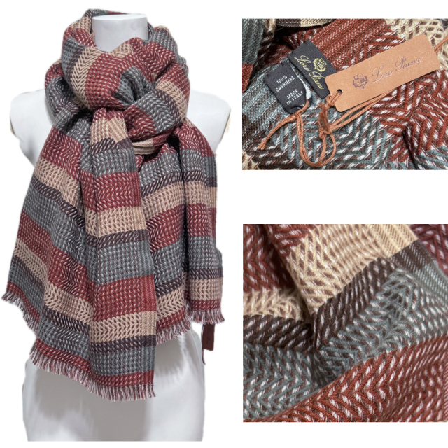 ロロピアーナ メンズ カシミア100％ 大判ストール 茶 Loro Piana