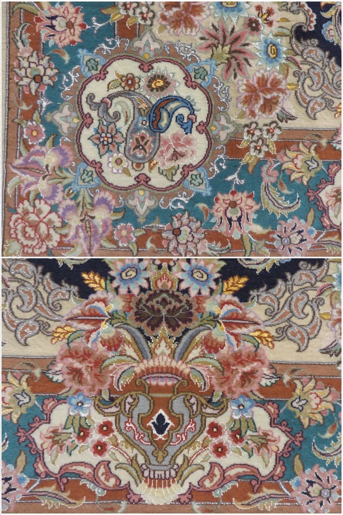 ペルシャ絨毯 カーペット ラグ ウール＆シルク 手織り 高級 ペルシャ