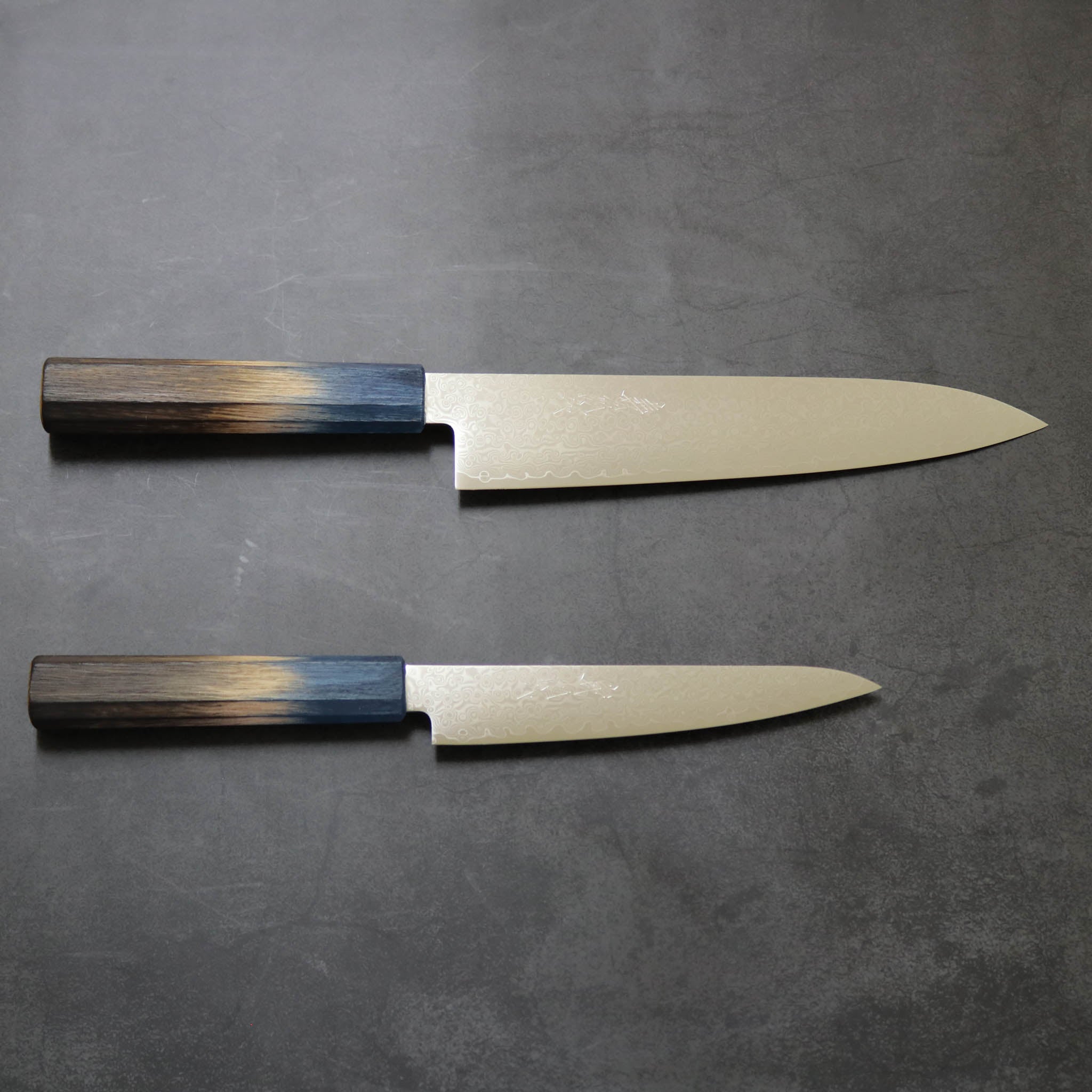 堺打刃物 包丁セット | ダマスカス67層 ペティ× 牛刀 両刃 | 暁ハンドル