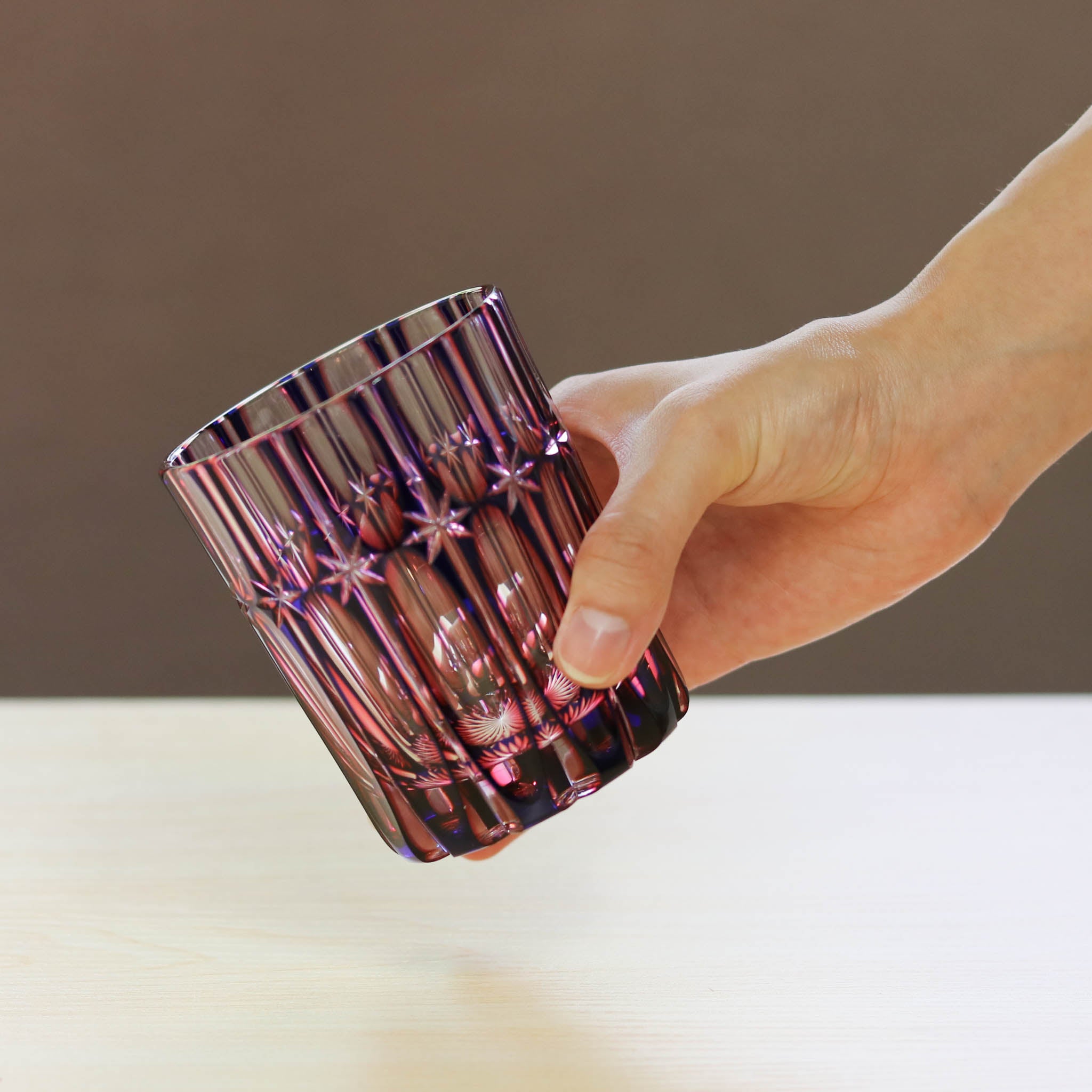 天満切子 ロックグラス | 流星 二色被せ | 青・金赤 | 天満切子