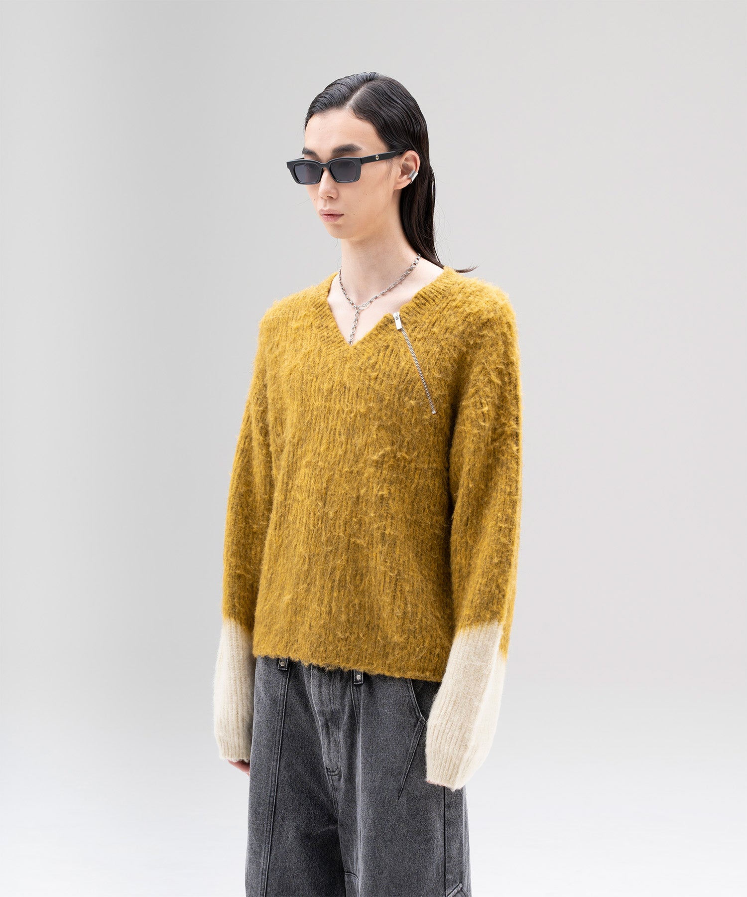 Zip Shaggy V-neck Knit – Jent Louis