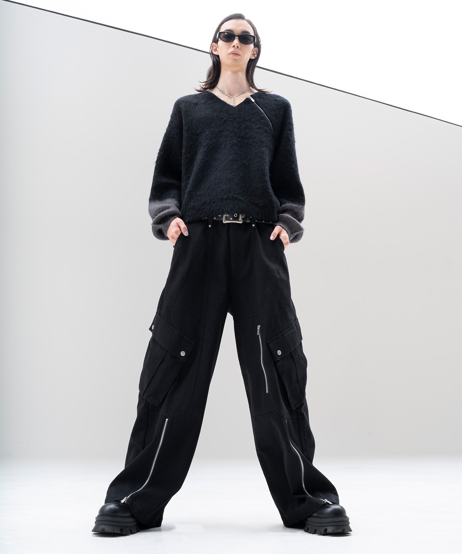 Zip Shaggy V-neck Knit – Jent Louis