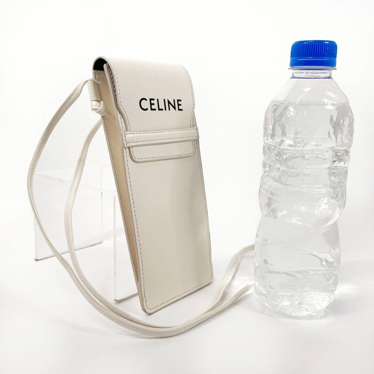 CELINE Shoulder Bag Sunglasses case logo leather white unisex