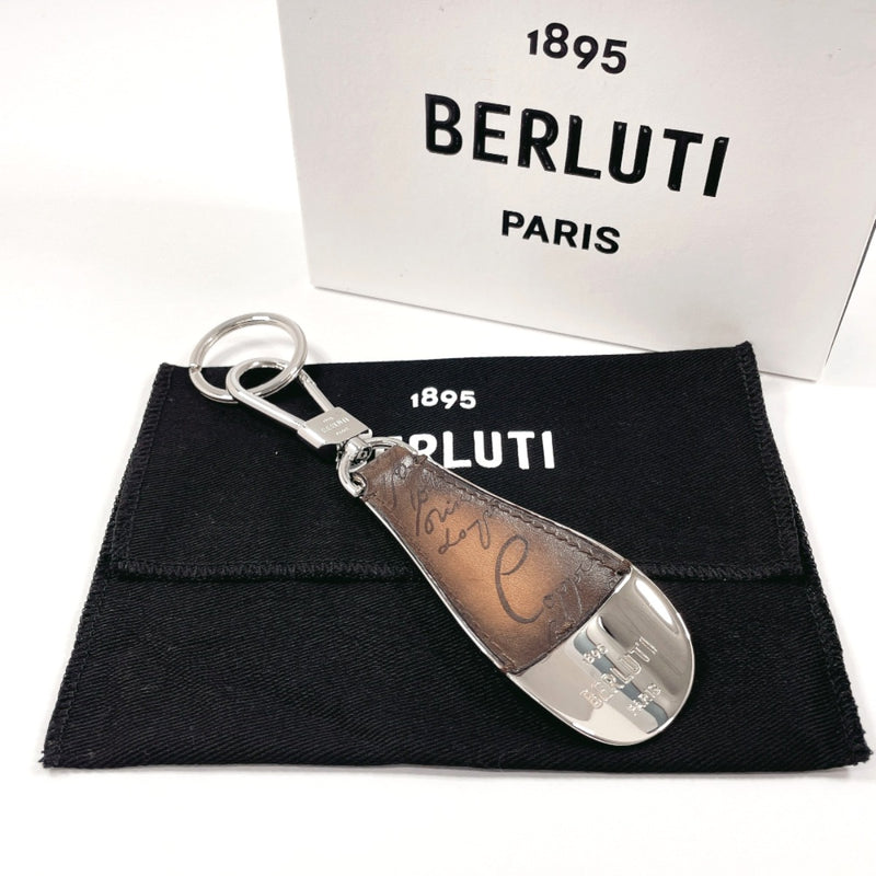 Berluti key ring Shoehorn Charm Calligraphy metal/leather Silver