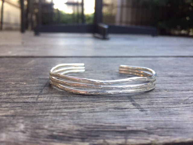 3 Lines Sterling Silver925 Wave Bangle For Men & Women ユニ