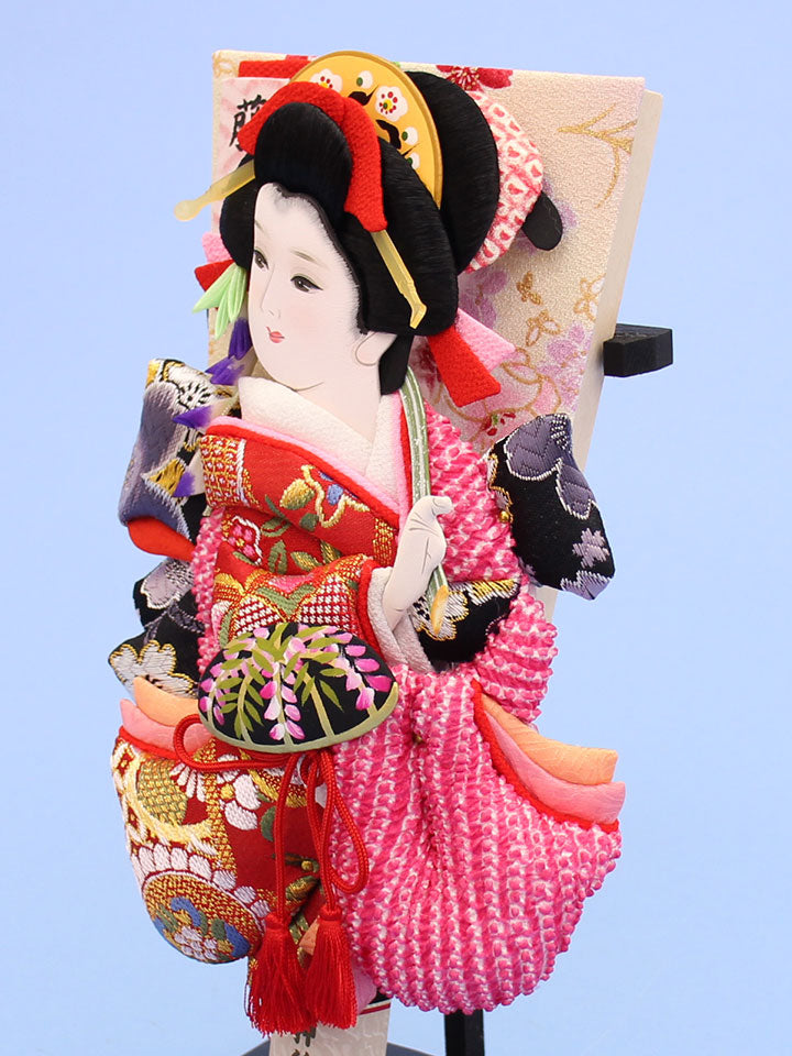 押絵羽子板 8号 上金襴と鹿の子華舞(藤娘) 台付き – 寿鳳人形の東芸