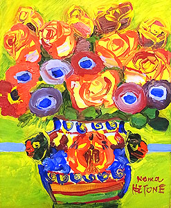 野間仁根「壷の花」油彩3号