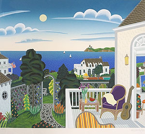 トーマス・マックナイト「ハーバービュー」版画40.5×45.5cm