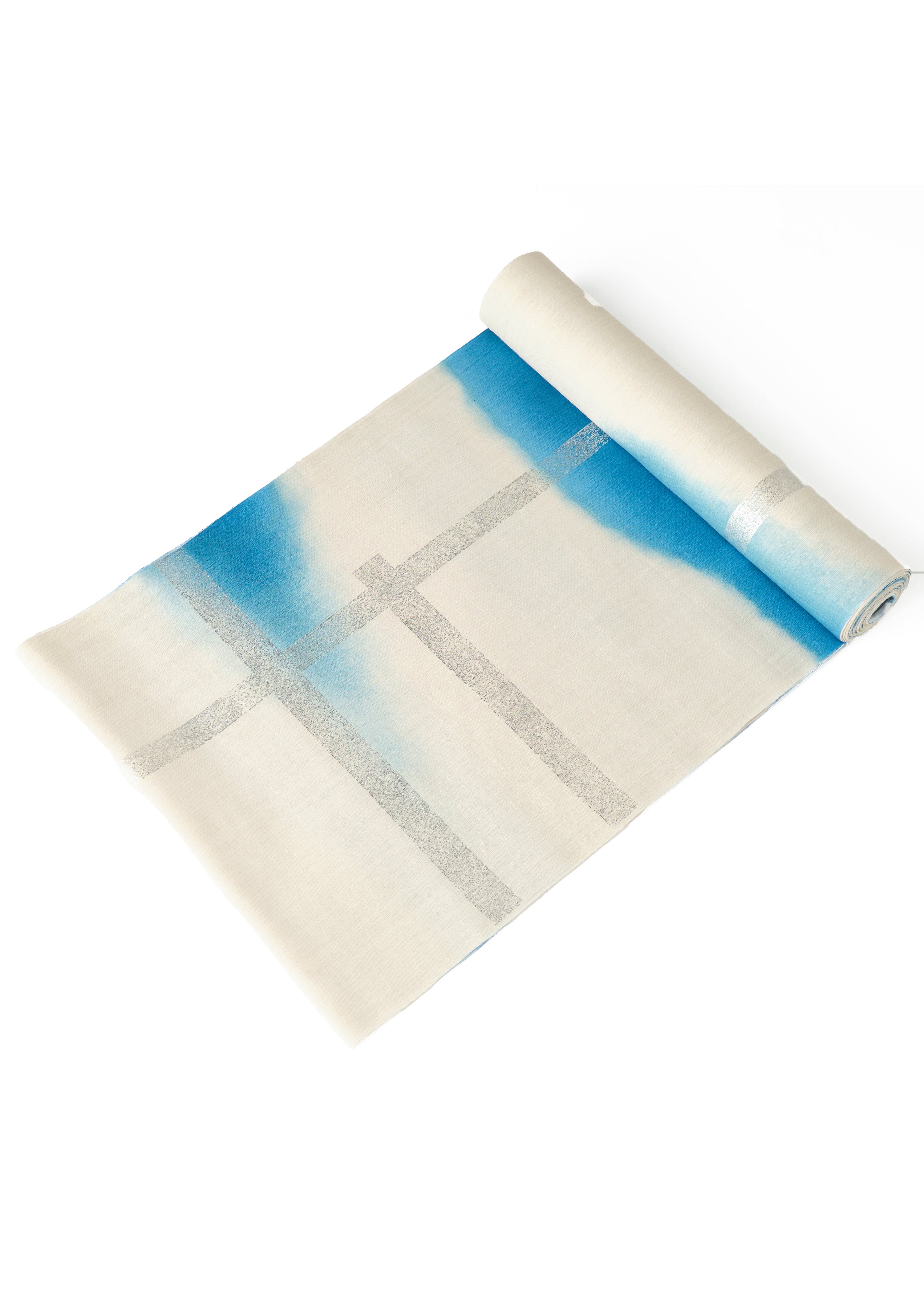 浴衣｜破れ格子 水色／ヴィンテージ箔｜誉田屋源兵衛