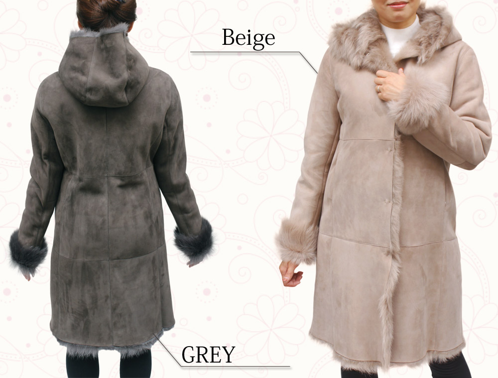 レディース ムートン トスカーナムートン ダブルフェイスフードロング