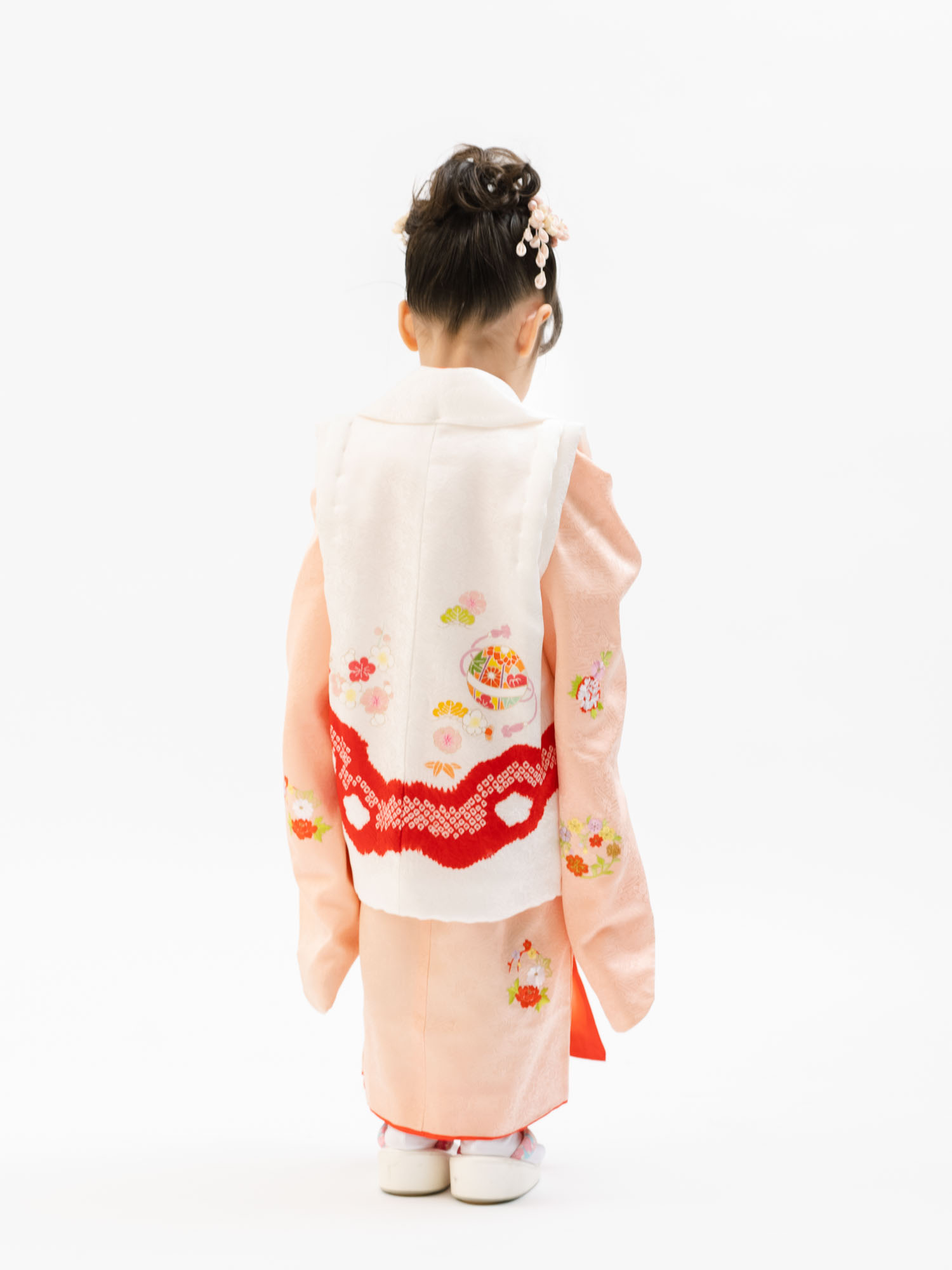 七五三の正絹着物レンタル】 三才の女の子用被布セット 着物：サーモン