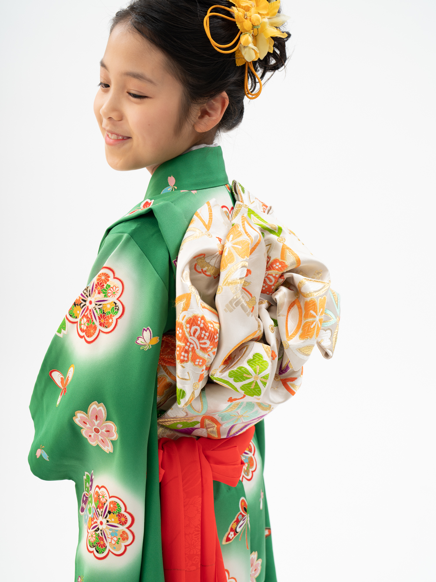 7歳女の子の高級着物レンタル】七五三の着物・正絹（シルク） 緑地