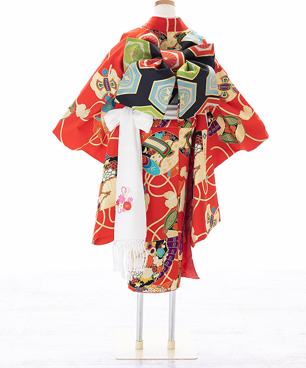 七五三(七歳女の子)着物レンタル｜【紅一点】赤に折り鶴柄着物×黒作り