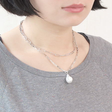 レシピNo.KR0351 シルバーメッキチェーンのビッグパールネックレス