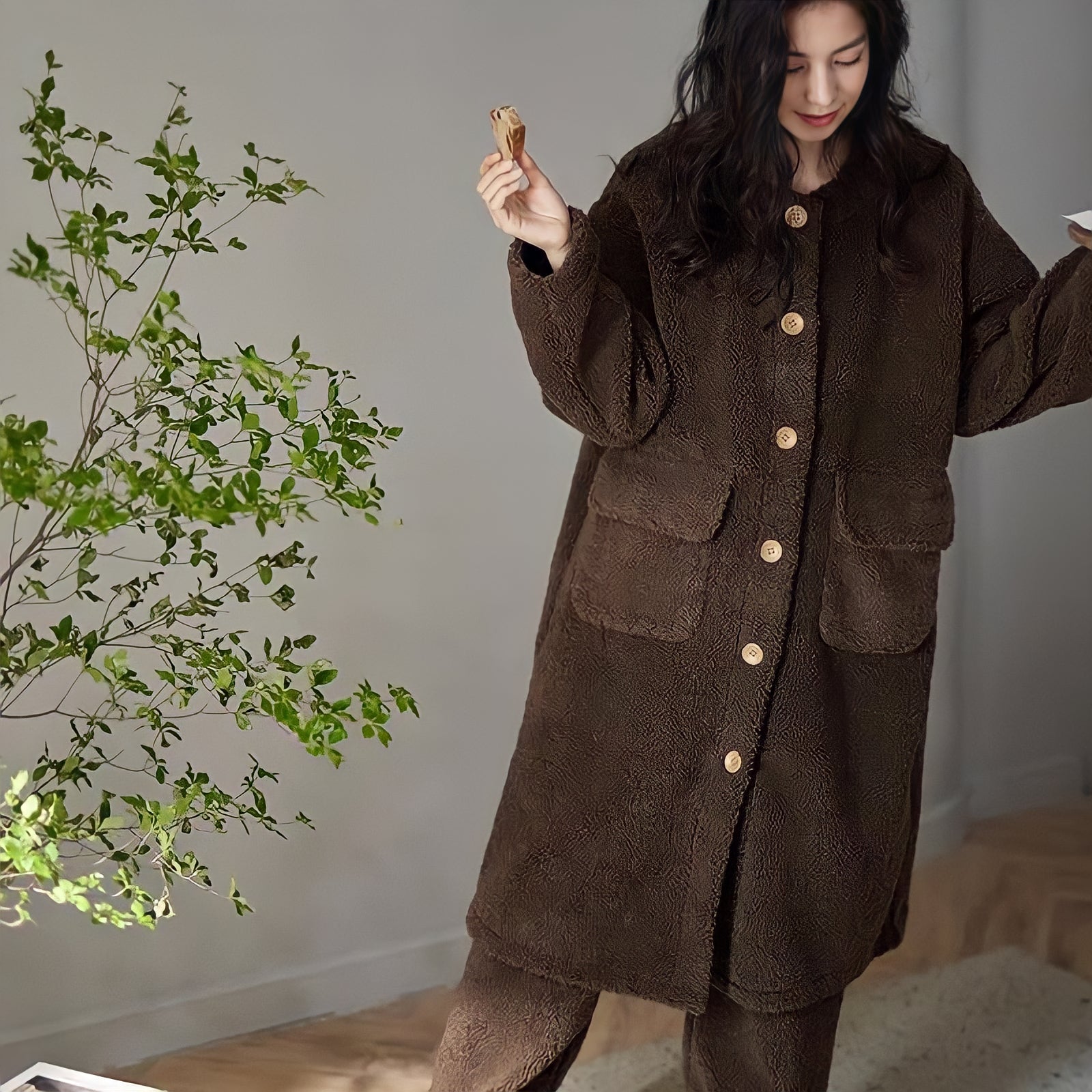 ふわもこボアノーカラールームコートパンツセット – kocol