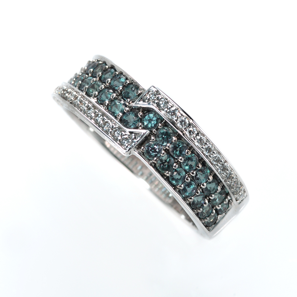 K18WG アレキサンドライト リング（AL 0.73ct D 0.2ct）｜真珠卸