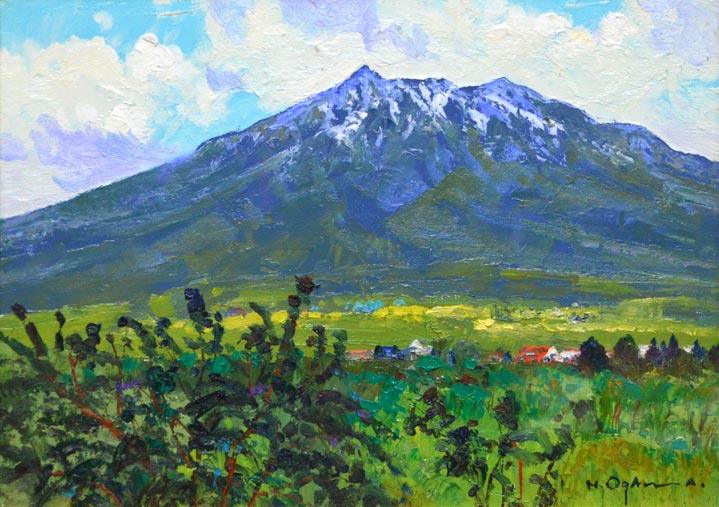 小川博「岩木山」油絵・F4号 絵画買取・販売の小竹美術