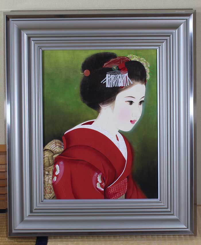 真作保証】清水達三「舞妓」10号 直筆サイン 共シール 美人 額装 絵画