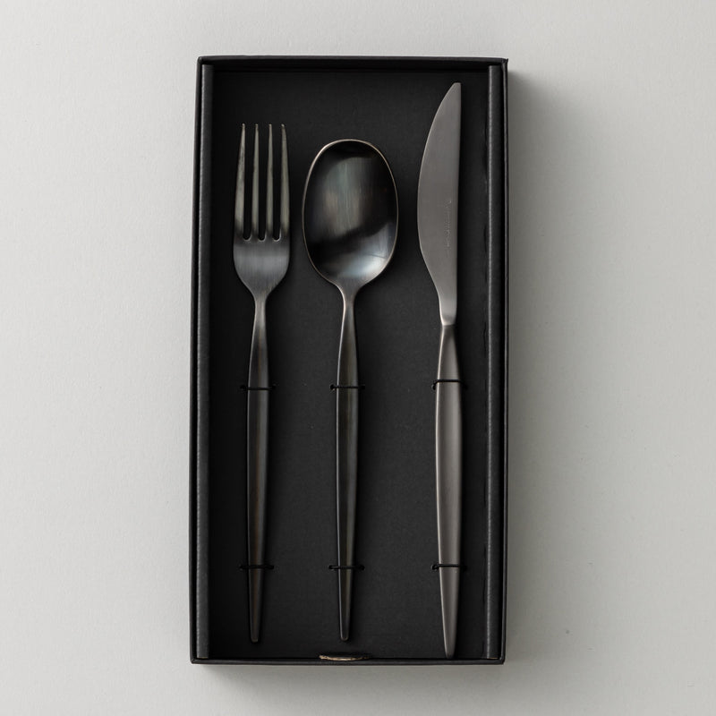 燕三条 ブラック ステンレス ディナーカトラリー3点セット(箱入り