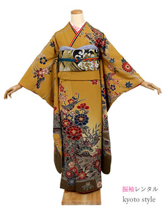 振袖 レンタル フルセット 紅型 黄色 カラシ 適応身長158cm～163cm