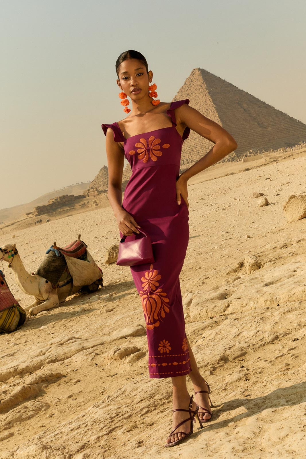 Samira Embroidery Wine Dress