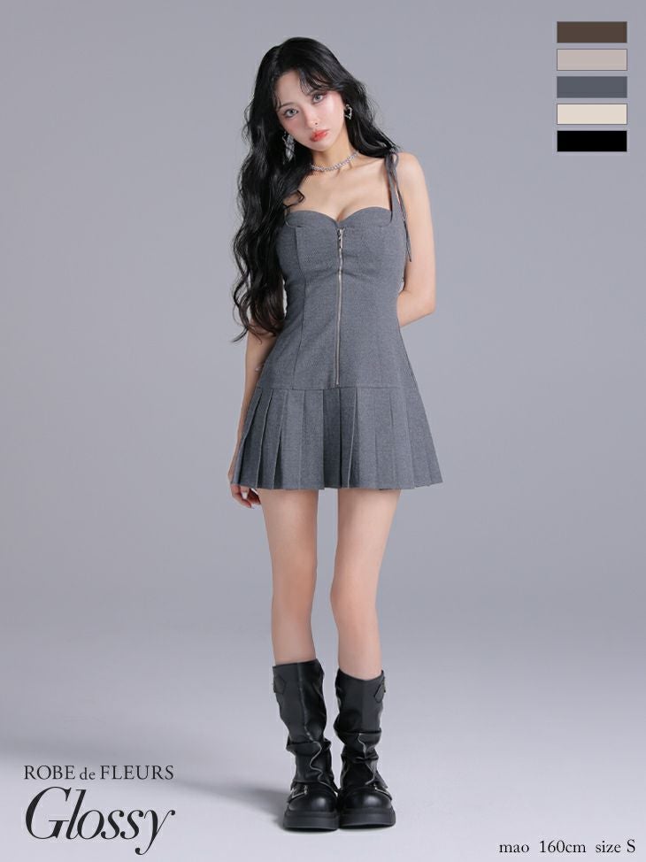 Glossy by ROBE de FLEURS/グロッシー】ジップデザイン プリーツ